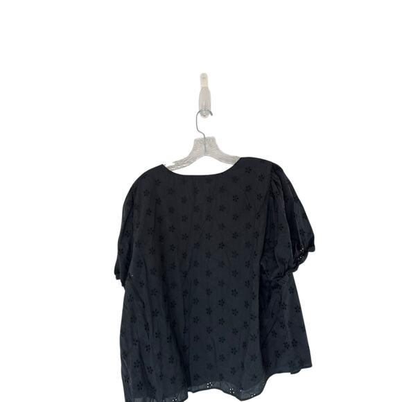 J.Crew Eyelet Button Front Shirt Black V-Neck Basic Short Sleeve Dressy Size XXL - Picture 7 of 12